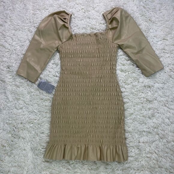 Saylor Justina Vegan Leather Puff Sleeve Smocked Minidress - Picture 6 of 6